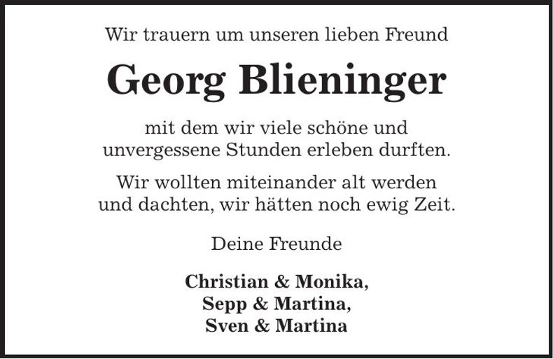 Traueranzeige Georg Blieninger