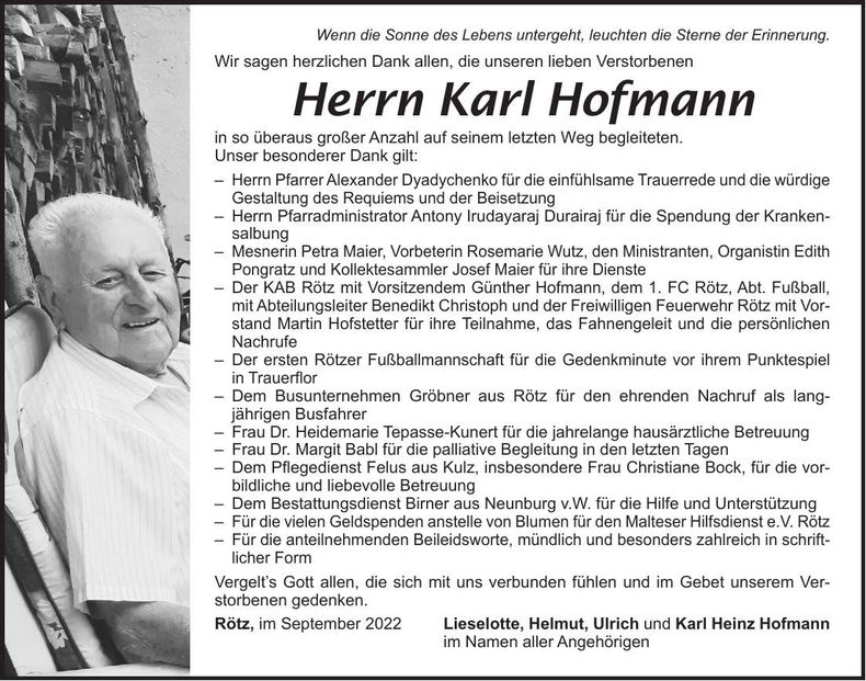 Traueranzeige Karl Hofmann