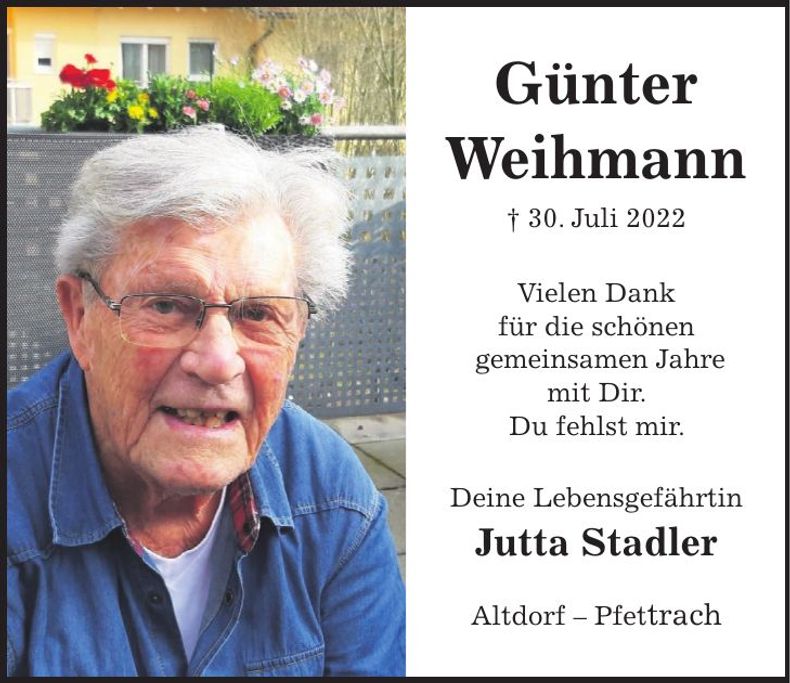 Traueranzeige Günter Weihmann