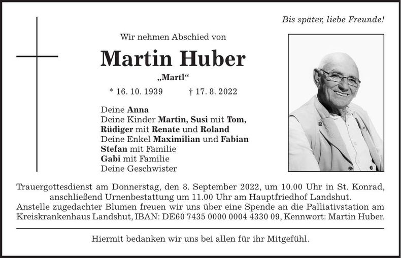 Traueranzeige Martin Huber