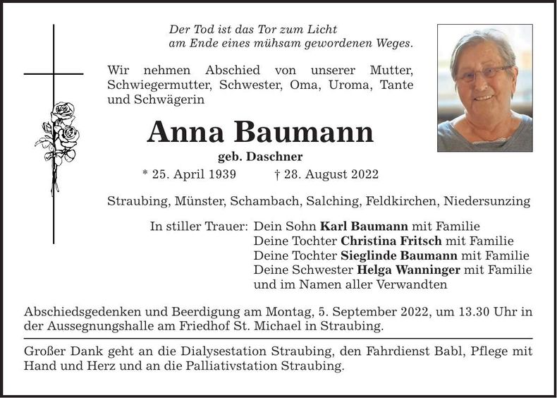 Traueranzeige Anna Baumann