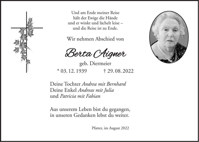 Traueranzeige Berta Aigner