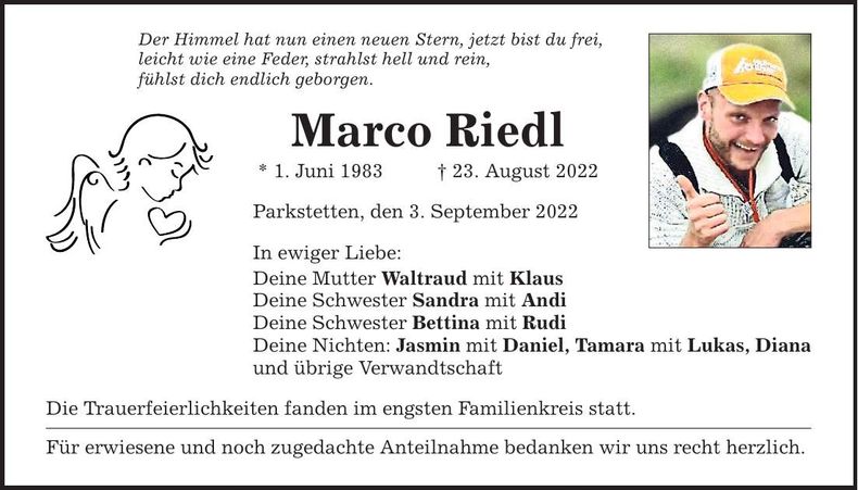 Traueranzeige Marco Riedl