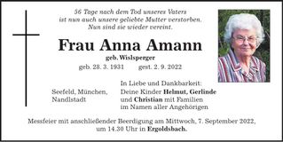 Traueranzeige Anna Amann