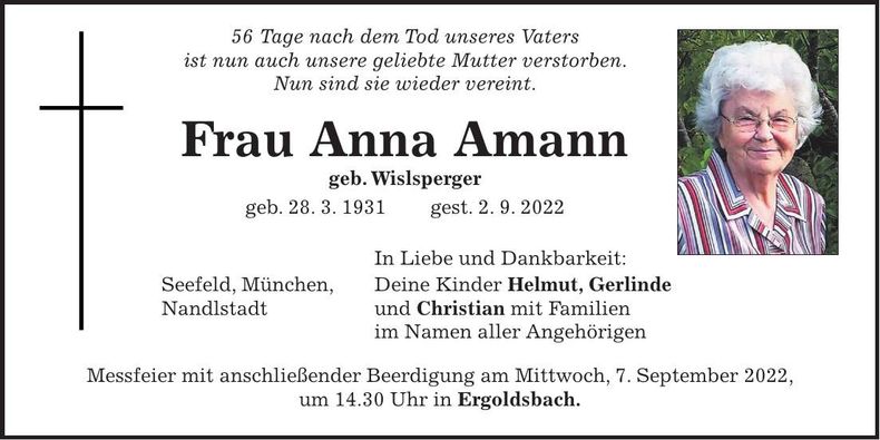 Traueranzeige Anna Amann