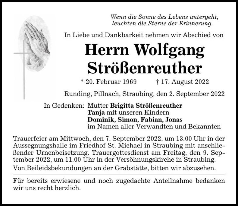 Traueranzeige Wolfgang Strößenreuther