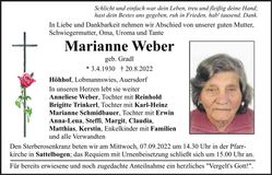 Traueranzeige Marianne Weber