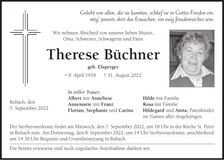 Traueranzeige Therese Büchner