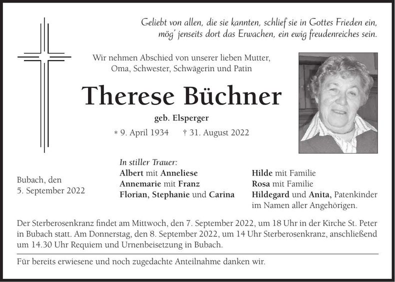 Traueranzeige Therese Büchner