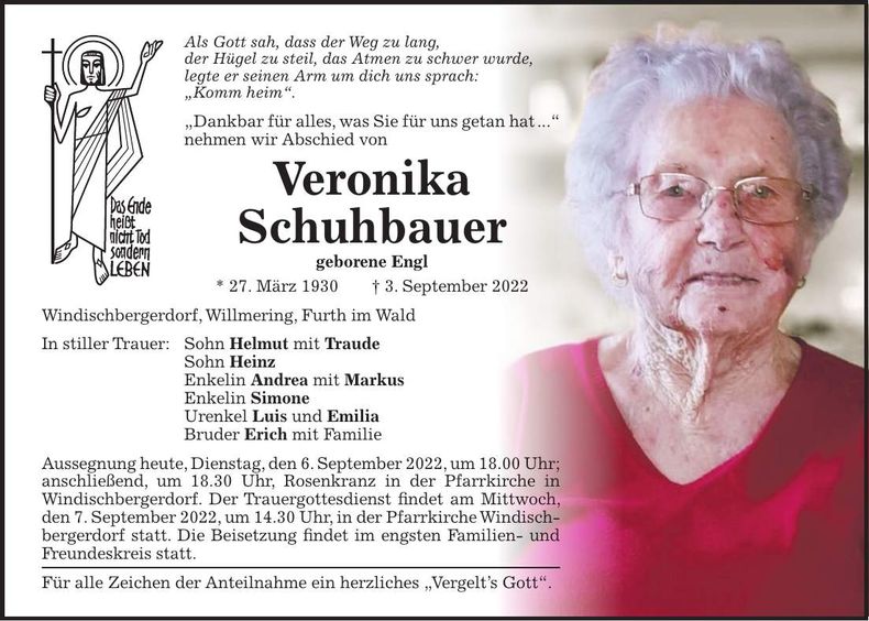 Traueranzeige Veronika Schuhbauer