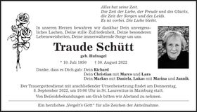 Traueranzeige Traude Schütt