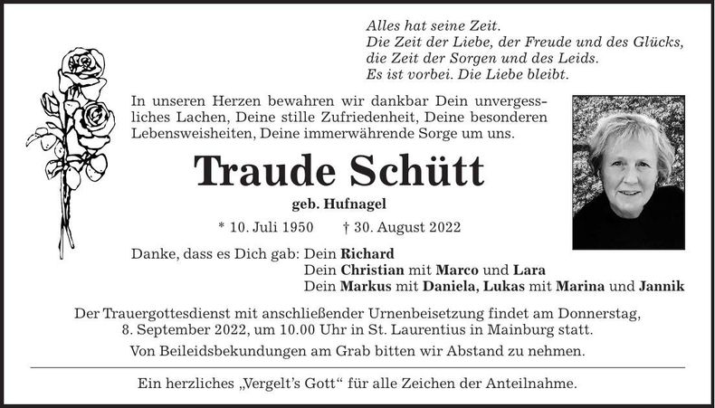 Traueranzeige Traude Schütt