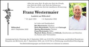 Traueranzeige Franz Westermaier