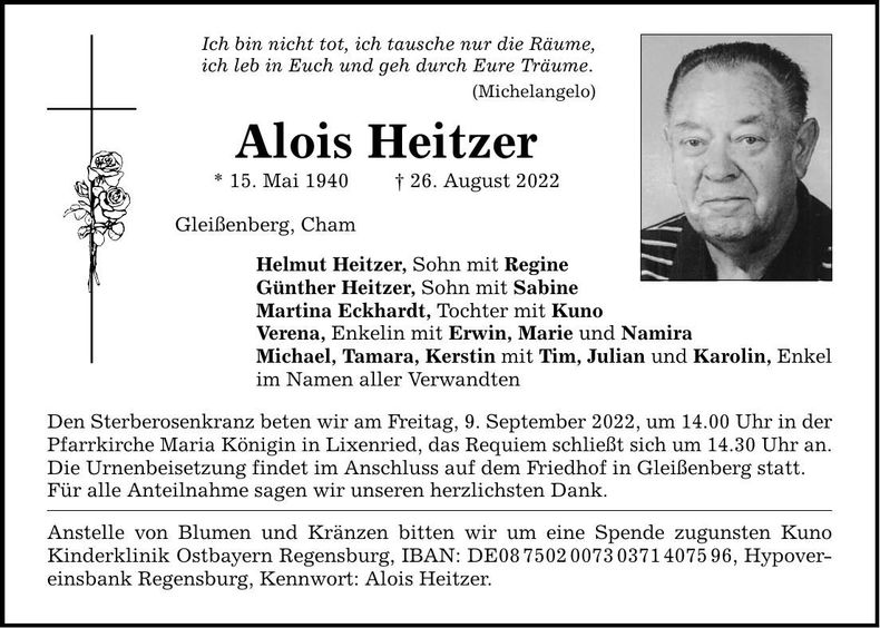 Traueranzeige Alois Heitzer