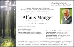 Traueranzeige Alfons Manger