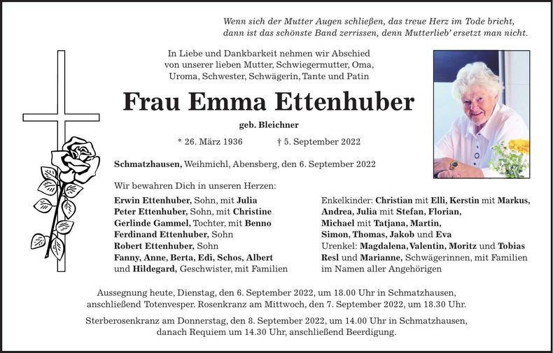 Traueranzeige Emma Ettenhuber
