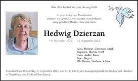 Traueranzeige Hedwig Dzierzan