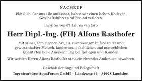 Traueranzeige Alfons Rasthofer