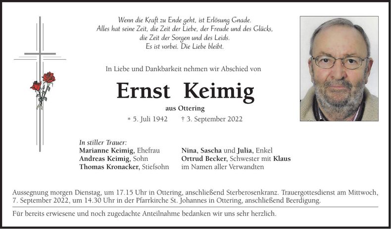 Traueranzeige Ernst Keimig