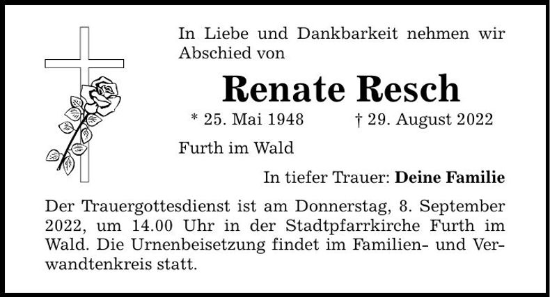 Traueranzeige Renate Resch