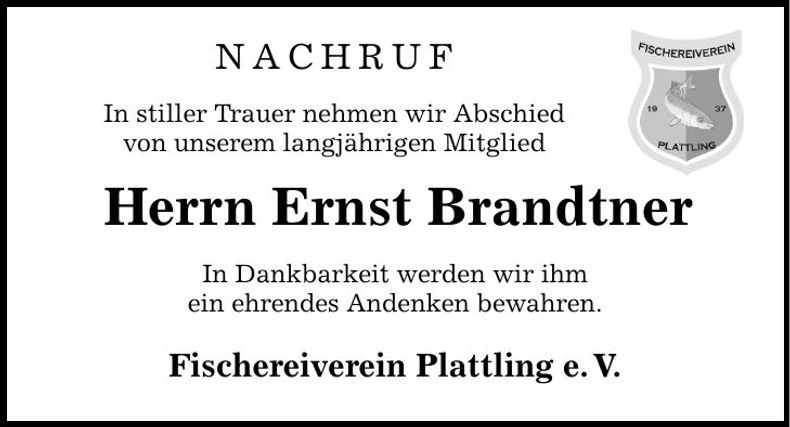 Traueranzeige Ernst Brandtner