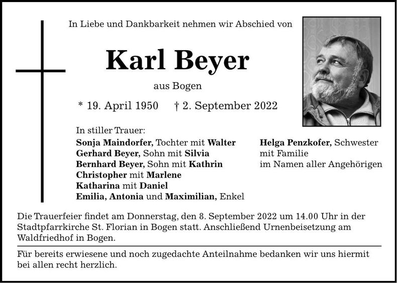 Traueranzeige Karl Beyer