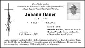 Traueranzeige Johann Bauer