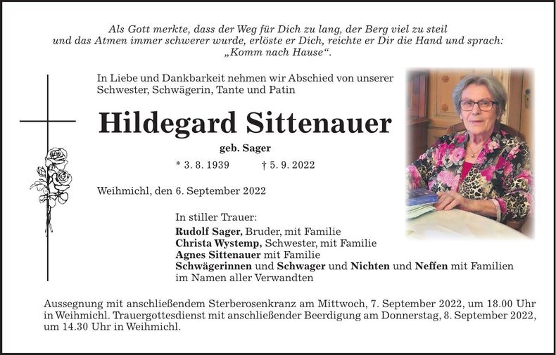 Traueranzeige Hildegard Sittenauer