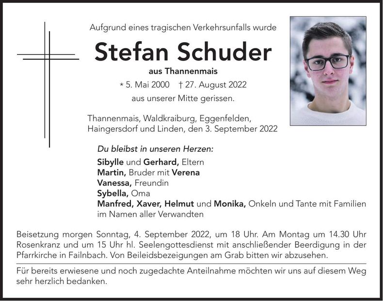 Traueranzeige Stefan Schuder