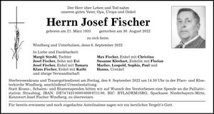 Traueranzeige Josef Fischer