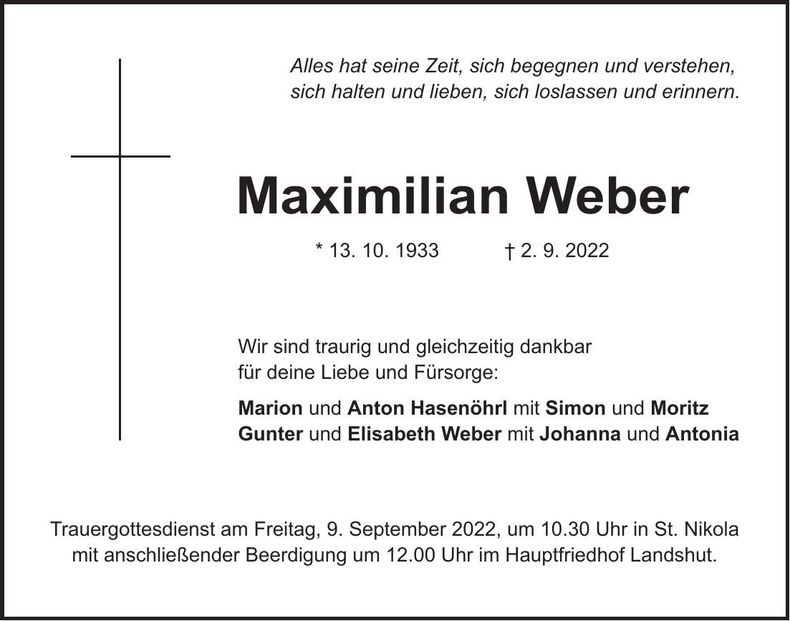 Traueranzeige Maximilian Weber