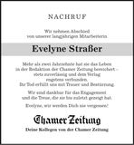 Traueranzeige Evelyn Straßer