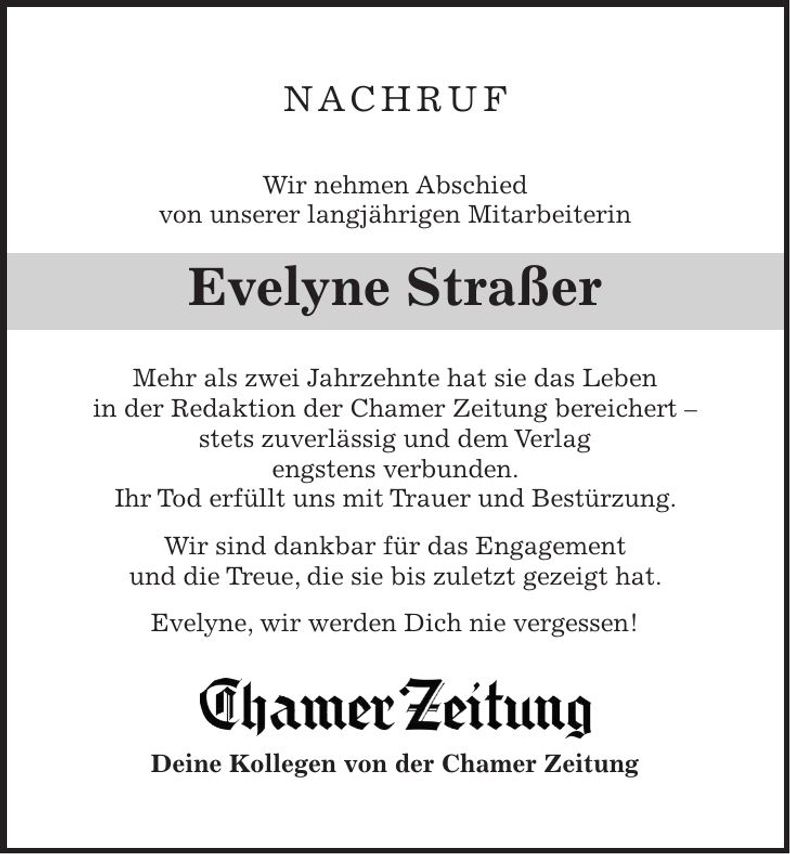 Traueranzeige Evelyn Straßer