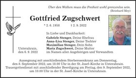 Traueranzeige Gottfried Zugschwert