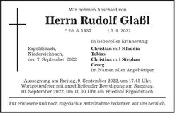 Traueranzeige Rudolf Glaßl