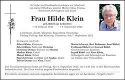 Traueranzeige Hilde Klein