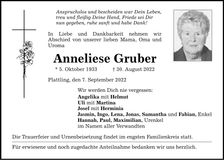Traueranzeige Anneliese Gruber