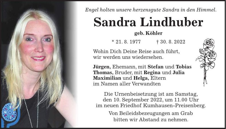 Traueranzeige Sandra Lindhuber