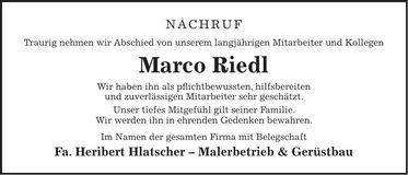 Traueranzeige Marco Riedl