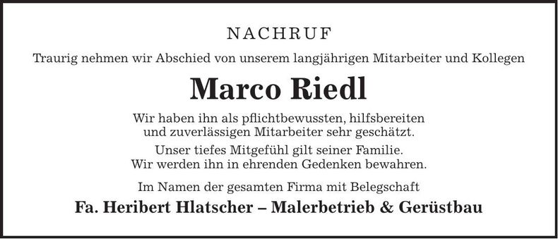 Traueranzeige Marco Riedl