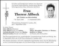 Traueranzeige Therese Aßbeck