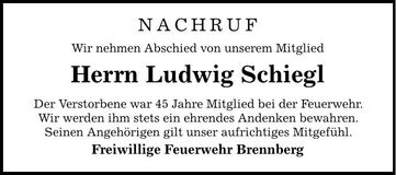 Traueranzeige Ludwig Schiegl