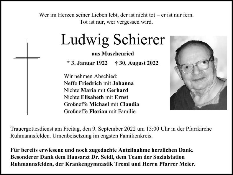Traueranzeige Ludwig Schierer