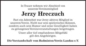 Traueranzeige Jerzy Hreczuch