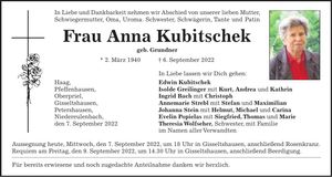 Traueranzeige Anna Kubitschek