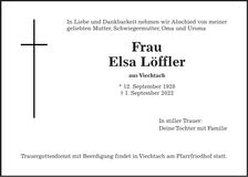 Traueranzeige Elsa Löffler