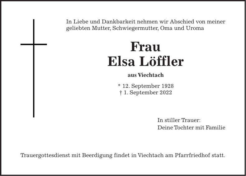 Traueranzeige Elsa Löffler