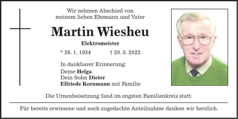 Traueranzeige Martin Wiesheu