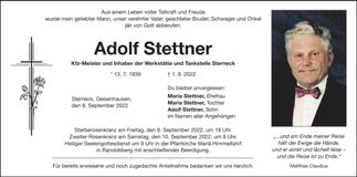 Traueranzeige Adolf Stettner