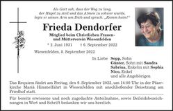 Traueranzeige Frieda Dendorfer